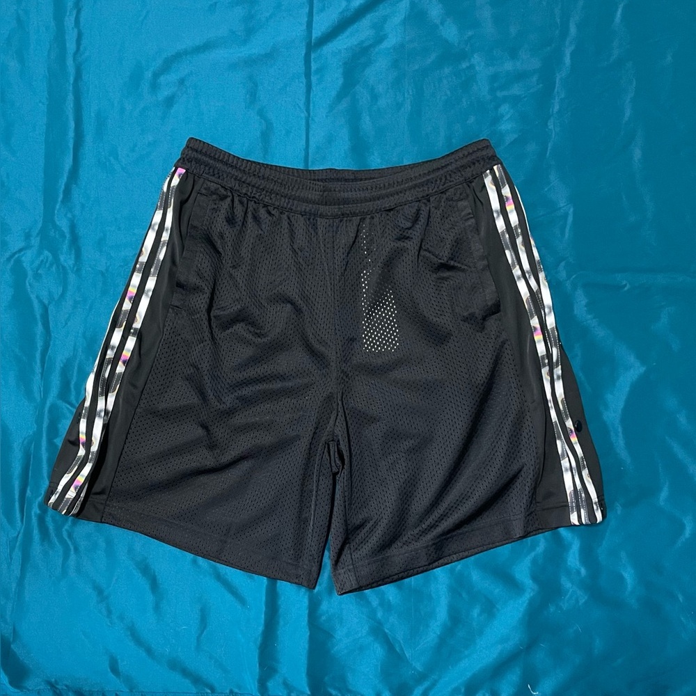adidas Black Athletic Mesh Shorts with Multi-Color Stripe